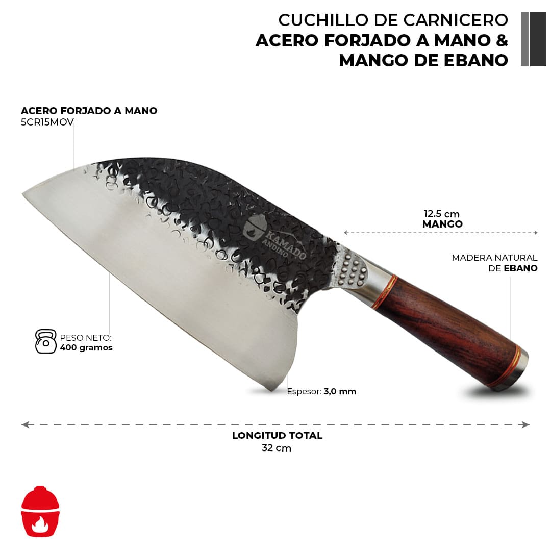Cuchillo japonés, cuchillo de carnicero para corte de carne, 8 pulgadas,  acero de alto carbono, forjado a mano, ergonómico, mango de madera de
